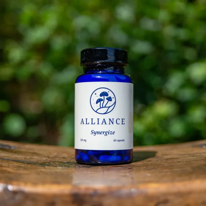 <div class="product-title">Synergize</div><div class="product-description">Our customers call these “Happy Caps” and for good reason. Many report a noticeable boost in mood, mental clarity, and an enhanced sense of presence.</div>